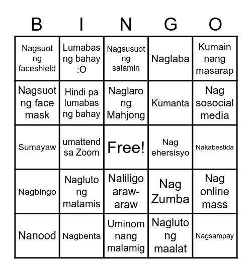 Nagawa mo ba ito ngayong quarantine? Bingo Card