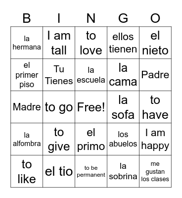 Test Review Bingo Card