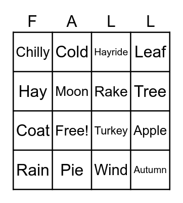 Fall Words Bingo Card