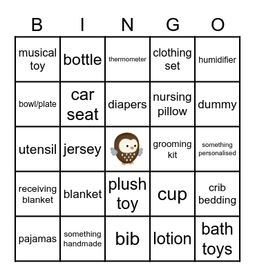 Baby Shower Bingo Card