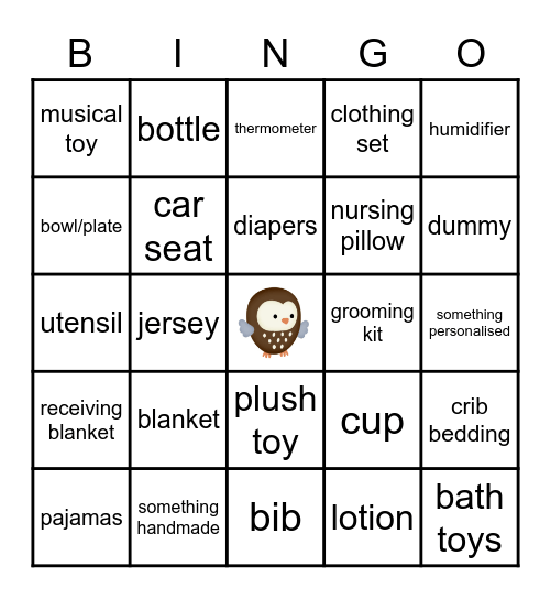 Baby Shower Bingo Card