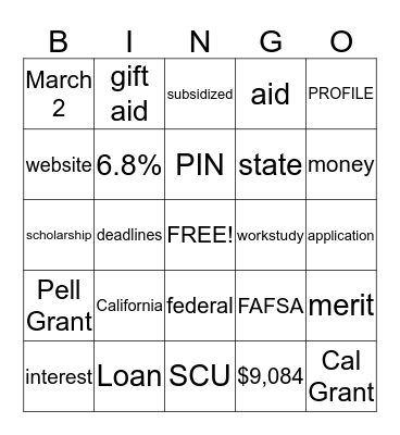 FUN with Financial Aid Bingo Card