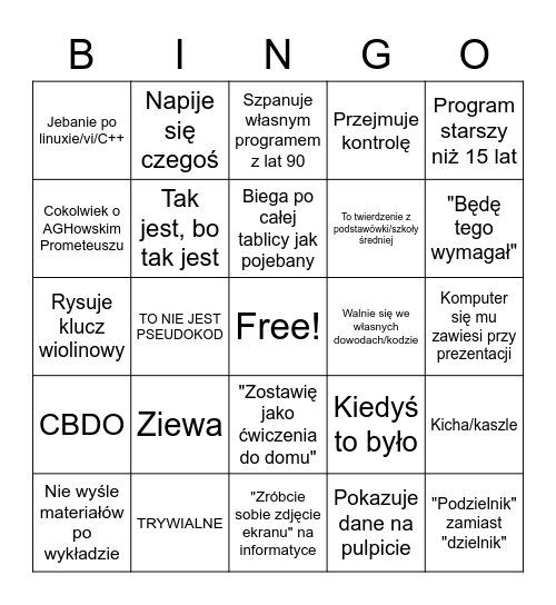 Wtorek z Onderką Bingo Card