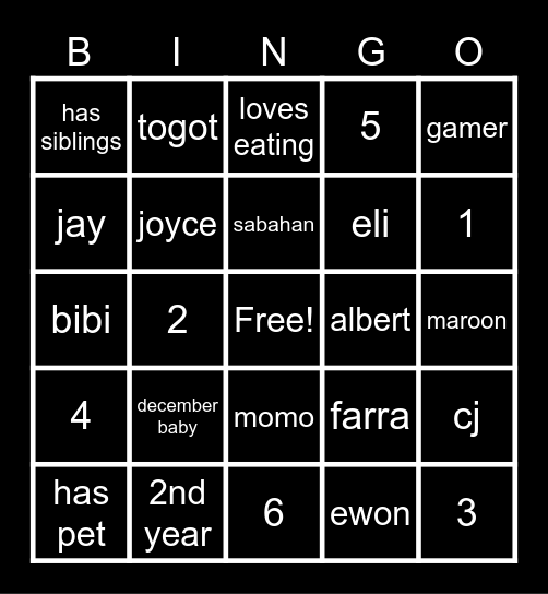 TEST EPC Bingo Card