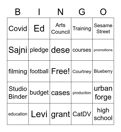 Tuesday Bingo Card