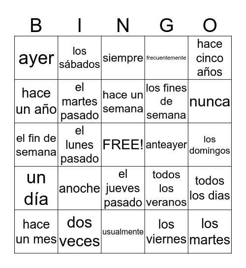 phrases Bingo Card