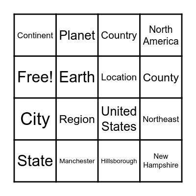 Location Review Bingo Card