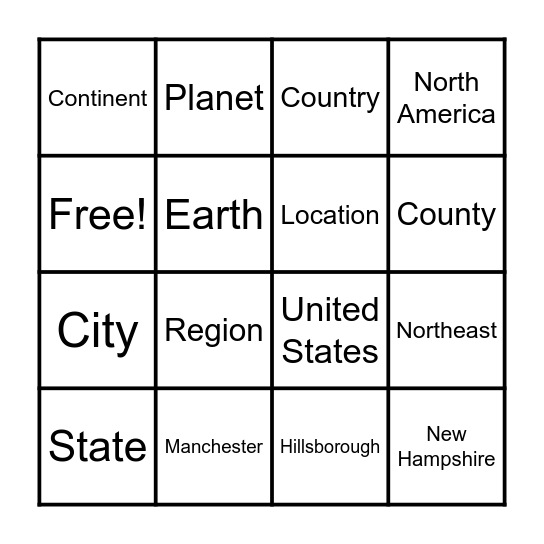 Location Review Bingo Card