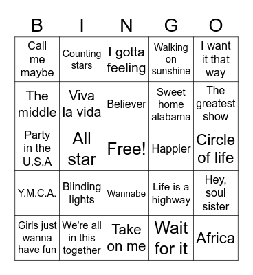 Music Bingo Card