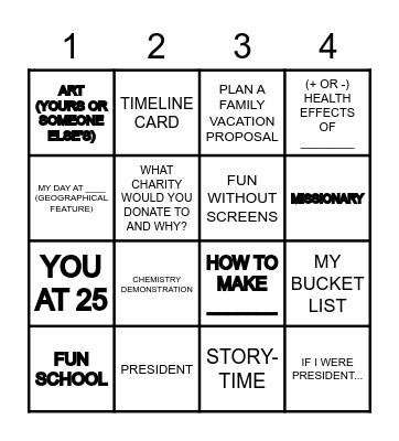 PRESENTATION TOPICS BINGO Card