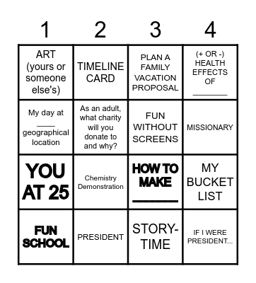 PRESENTATION TOPICS BINGO Card