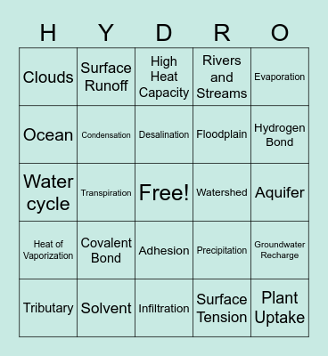 Hydrologic Cycle Vocab Bingo Card