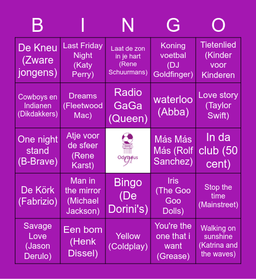 Muziek bingo Unites Bingo Card