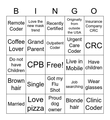 Medical Coder Bingo Card