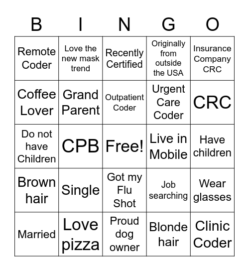 Medical Coder Bingo Card
