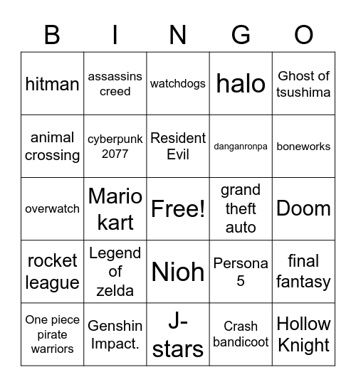 Video games Bingo Card