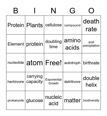 Science Review Bingo Card