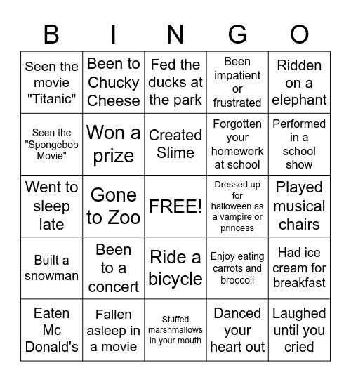 Have you ever...? Bingo Card