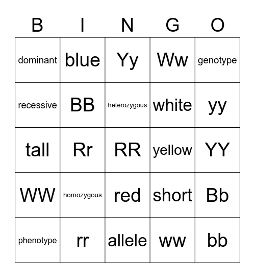 Monohybrid & Vocab Bingo Card