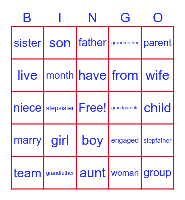 ASL Unit 6 Family Bingo Card