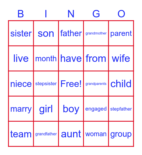 ASL Unit 6 Family Bingo Card