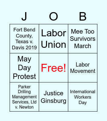 Labor Rights Bingo Card