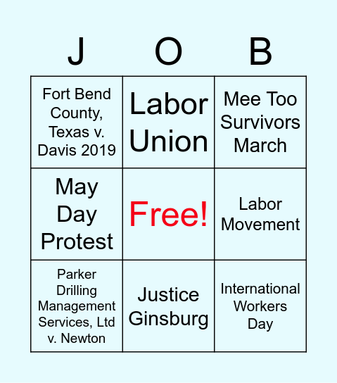 Labor Rights Bingo Card