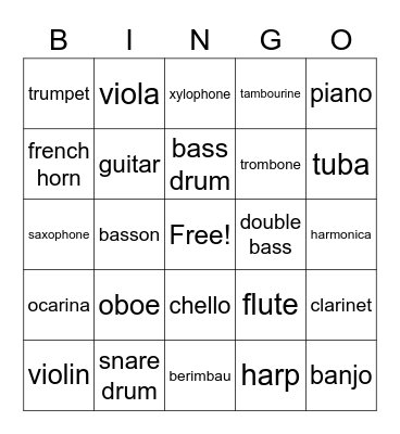 Instruments Of Dane Bingo Card