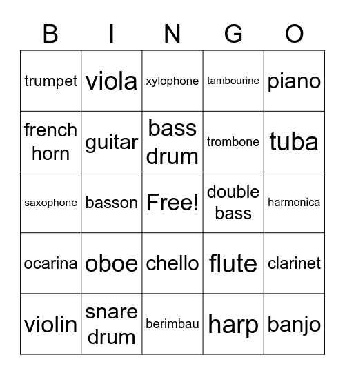 Instruments Of Dane Bingo Card