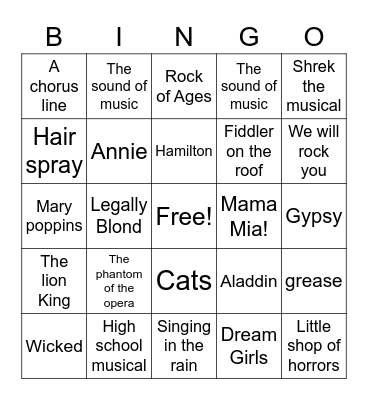 Musical Bingo! Bingo Card