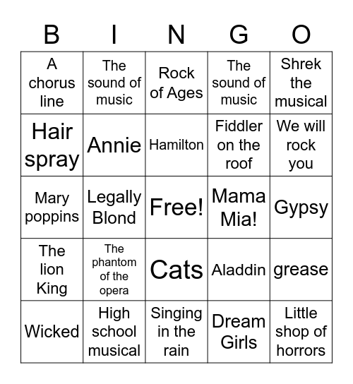 Musical Bingo! Bingo Card