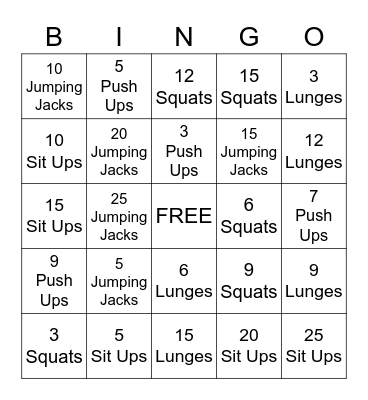 FITNESS BINGO #2 Bingo Card