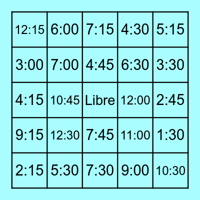 Telling Time Bingo Card