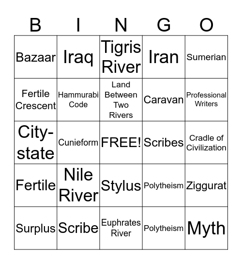 Mesopotamia Bingo Card