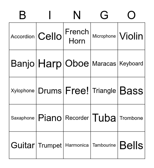Instruments Bingo Card