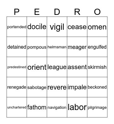 Pedro's Journal Bingo Card