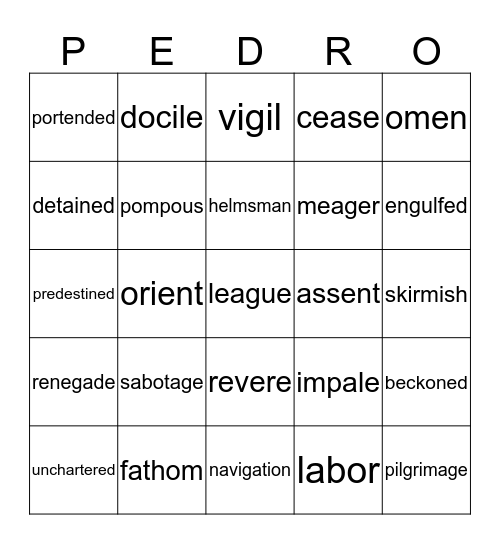 Pedro's Journal Bingo Card