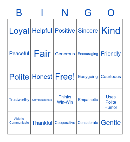 Qualities of a Friend B-I-N-G-O Bingo Card