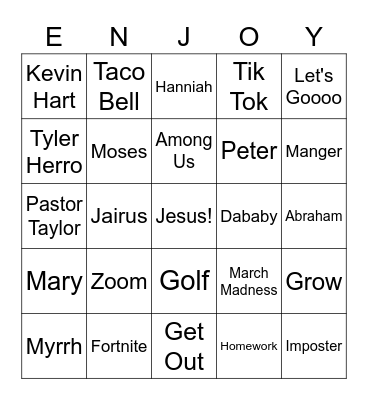 Vertical Culture bingo Card