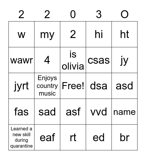Team Bingo Card
