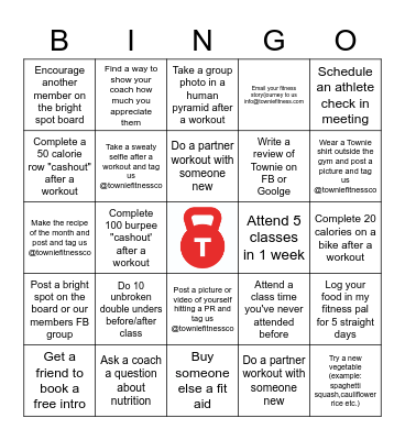 Townie Christmas Bingo Card