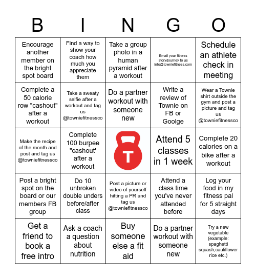 Townie Christmas Bingo Card