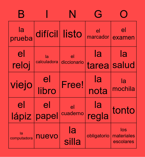 SPA I La Educación Bingo Card