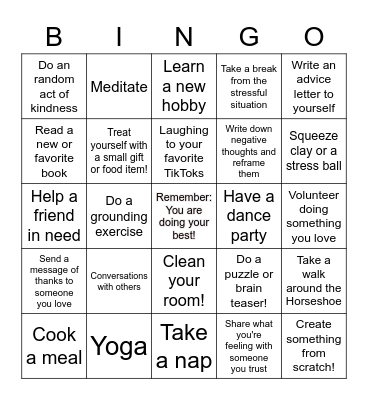 Coping Skills Bingo Card