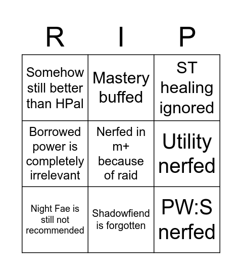 Disc Changes Bingo Card