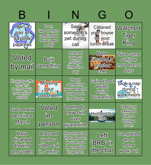 APG "Home Since March" Bingo Card