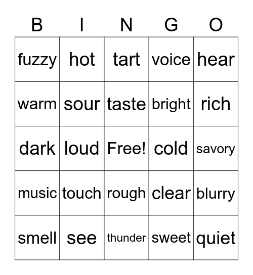 The five senses Bingo Card
