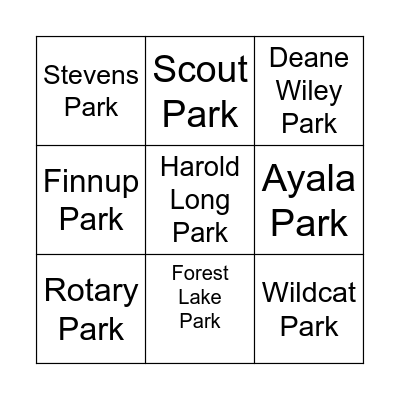 Garden City Parks Bingo Card