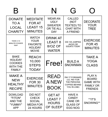 HOLIDAY BINGO CHALLENGE Bingo Card