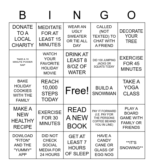 HOLIDAY BINGO CHALLENGE Bingo Card